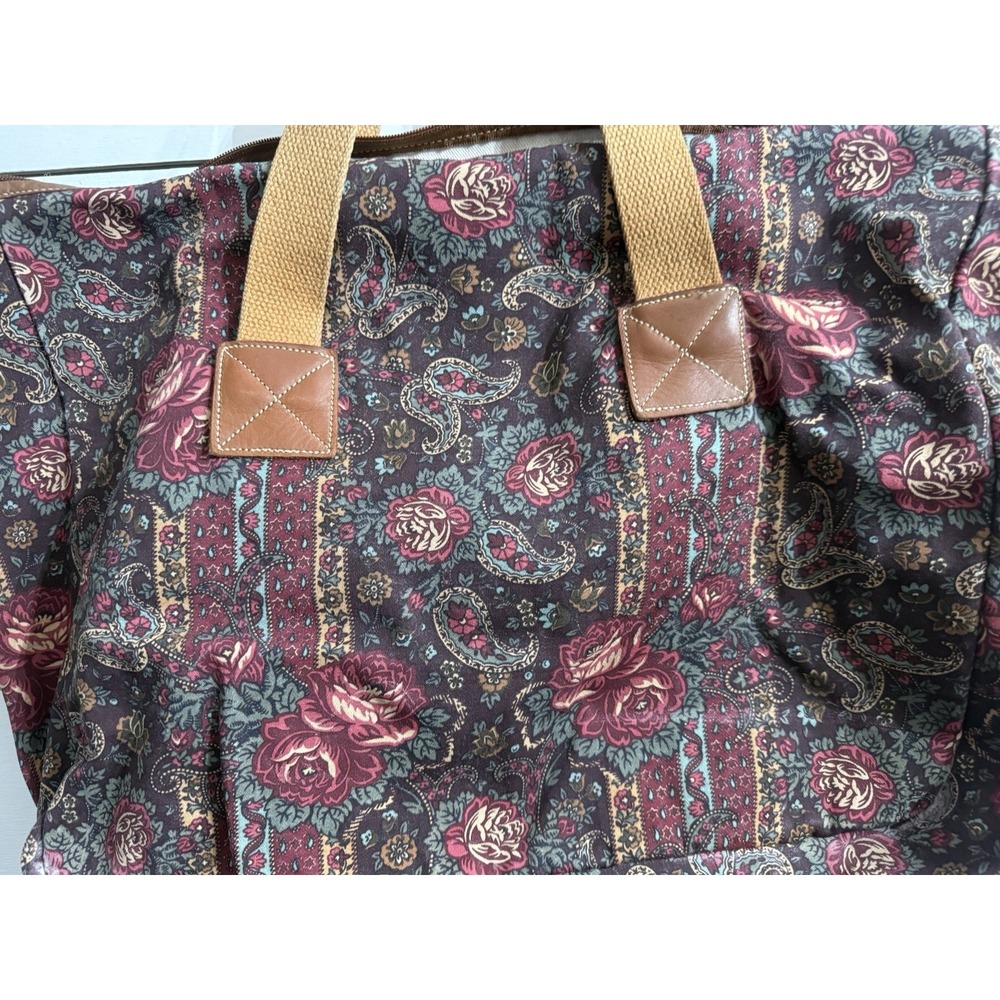 VTG Laura Ashley Large Dark Floral Cotton Canvas‎ Duffle Overnight Tote Bag -USA - Picture 2 of 11